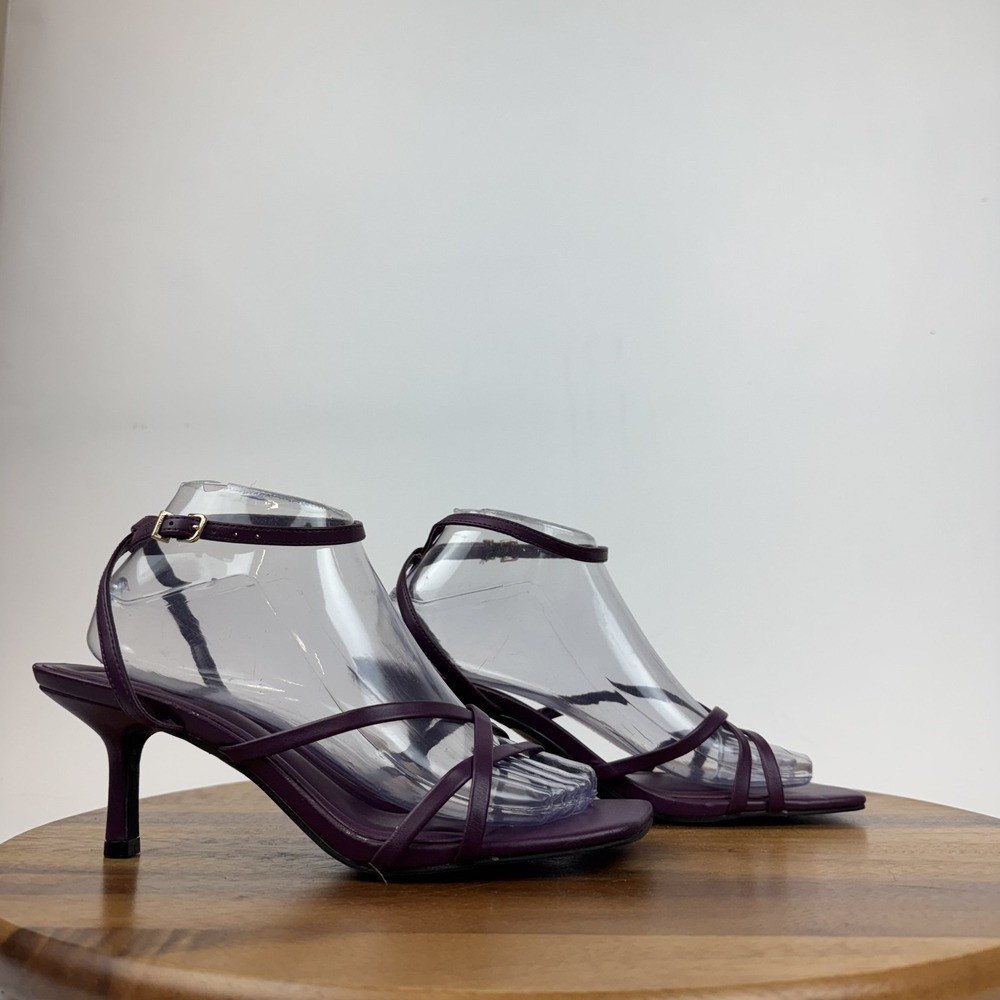 New Womens Open Edit Remington Purple Faux Leather Kitten Heel Snadals Size 8.5